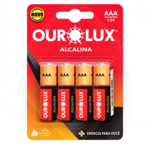 PILHA ALCALINA AAA Palito Blister c 4 un - OUROLUX
