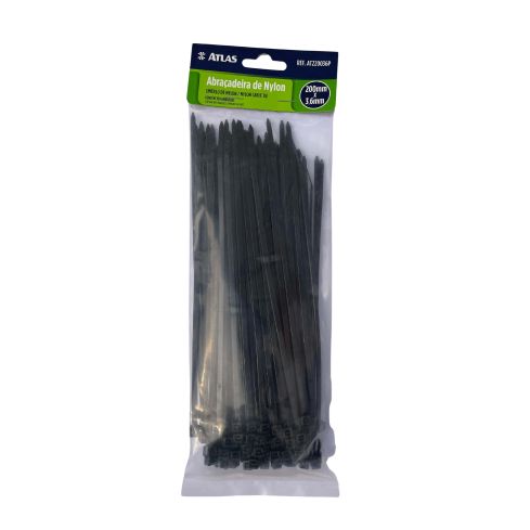 ABRACADEIRA NYLON PRETA 200x36mm c100un - ATLAS