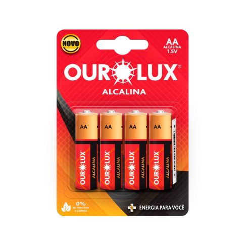 PILHA ALCALINA AA Pequena Blister c 4 un - OUROLUX