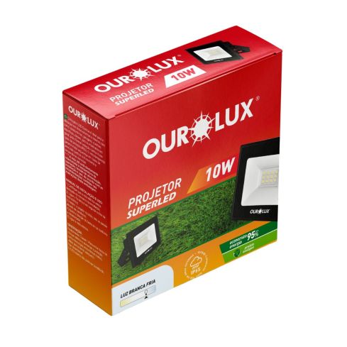 REFLETOR LED 10W 6500K Bivolt SLIM PRETO - OUROLUX