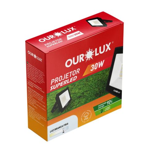 REFLETOR LED 30W 6500K Bivolt SLIM PRETO - OUROLUX
