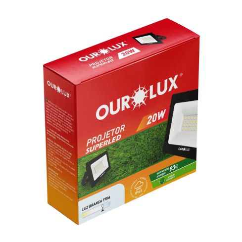 REFLETOR LED 20W 6500K Bivolt SLIM PRETO - OUROLUX