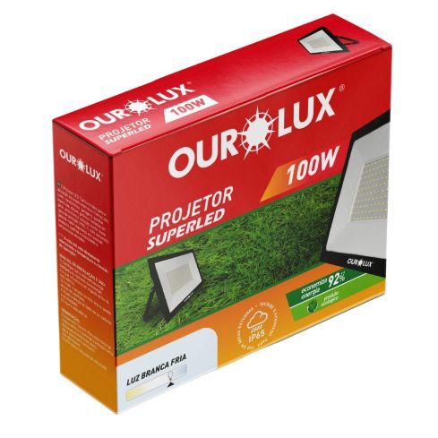 REFLETOR LED 100W 6500K Bivolt SLIM PRETO - OUROLUX