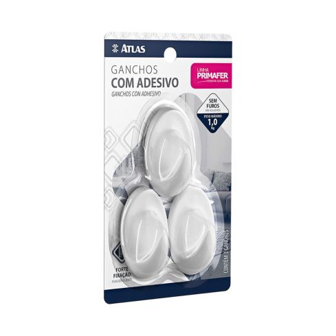 GANCHO ADESIVO PLASTICO BRANCO 3 PECAS 07kg - PRIMAFER