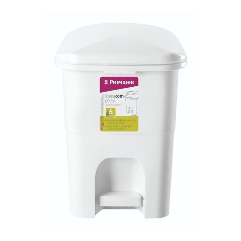LIXEIRA RETANGULAR COM PEDAL BRANCA 6L - PRIMAFER