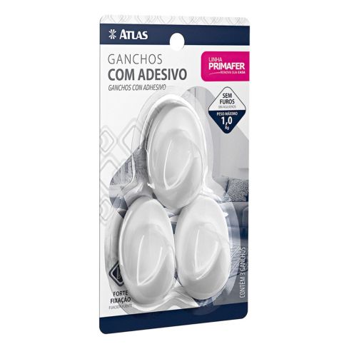 GANCHO ADESIVO PLASTICO BRANCO 3 PECAS 1kg - PRIMAFER