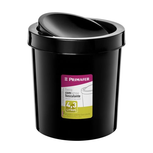 LIXEIRA REDONDA BASCULANTE PRETA 43L - PRIMAFER