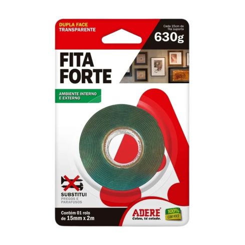 FITA FORTE DUPLA FACE TRANSPARENTE 15mmX2m - ADERE