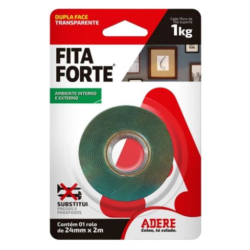 FITA FORTE DUPLA FACE TRANSPARENTE 24mmX2m - ADERE