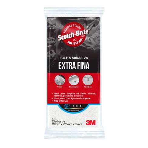 FOLHA ABRASIVA SCOTH BRITE BRANCA EXTRA FINA 110x225 - 3M