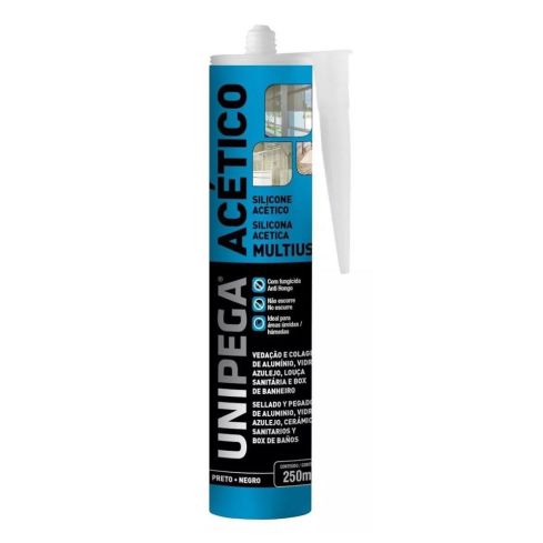 SILICONE ACETICO MULTIUSO PRETO 250ml - UNIPEGA