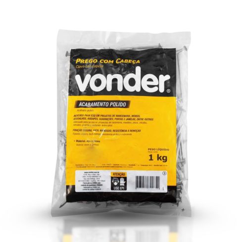 PREGO COM CABECA 16x24 POLIDO 1kg - VONDER