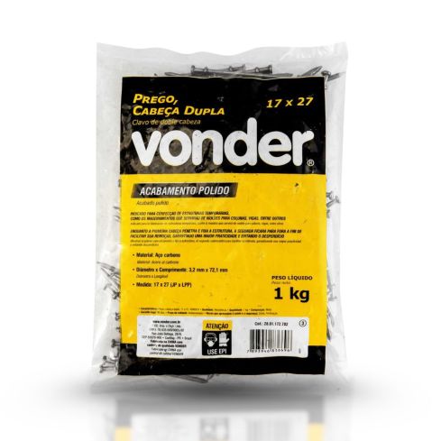 PREGO CABECA DUPLA 17x27 POLIDO 1kg - VONDER
