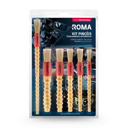 KIT PINCEIS DETALHAMENTO AUTOMOTIVO 6 PECAS - ROMA