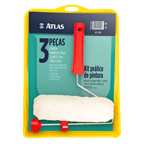 KIT PINTURA ATLAS 1001 3 PCS Bandejarolo poliester alta dens 23cmgarfo gaiola - ATLAS