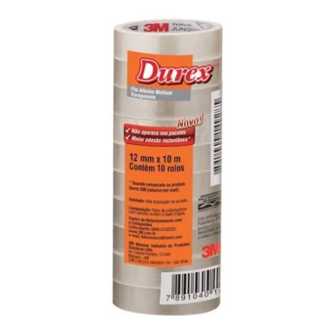 FITA DUREX TRANSPARENTE 12mmX10m c10un FLOWPACK - 3M