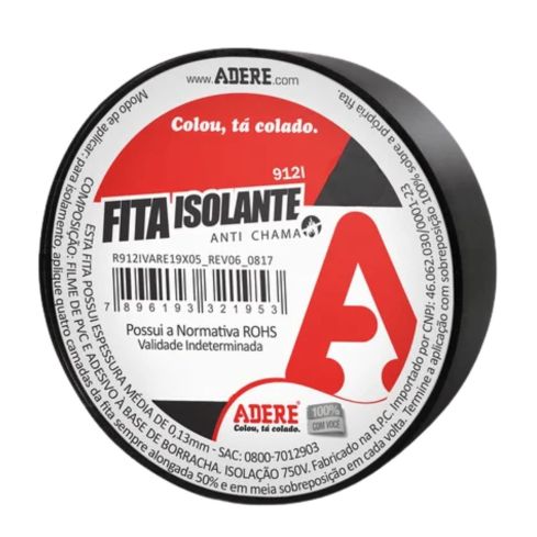 FITA ISOLANTE PRETA 18mmX10m - ADERE