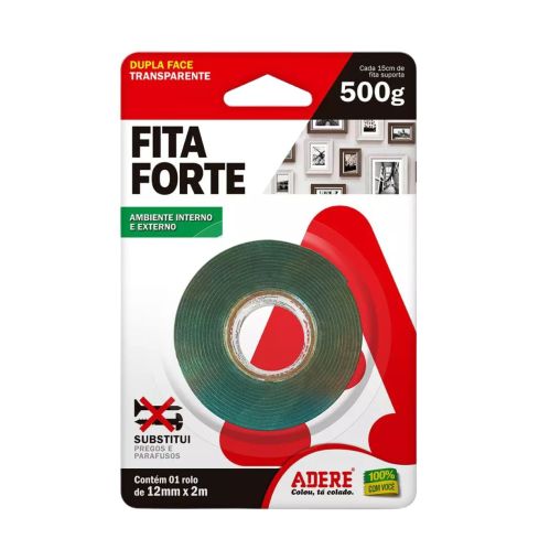 FITA FORTE DUPLA FACE TRANSPARENTE 12mmX2m - ADERE