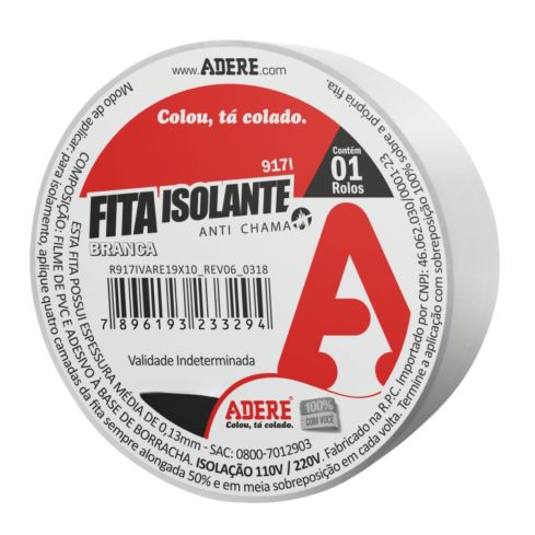 FITA ISOLANTE BRANCA 19mmX5m - ADERE