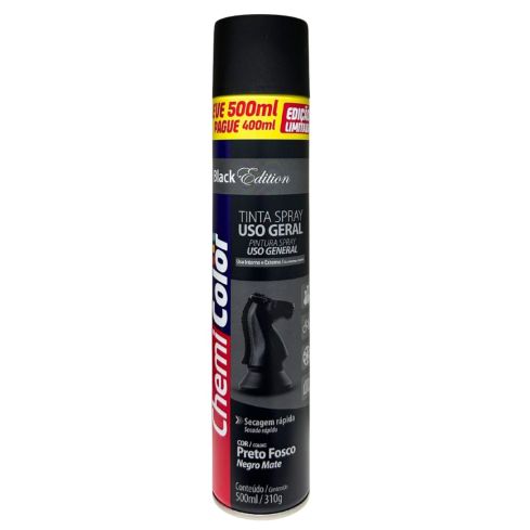 TINTA SPRAY UG PRETO FOSCO LEVE 500ml PAGUE 400ml - CHEMICOLOR